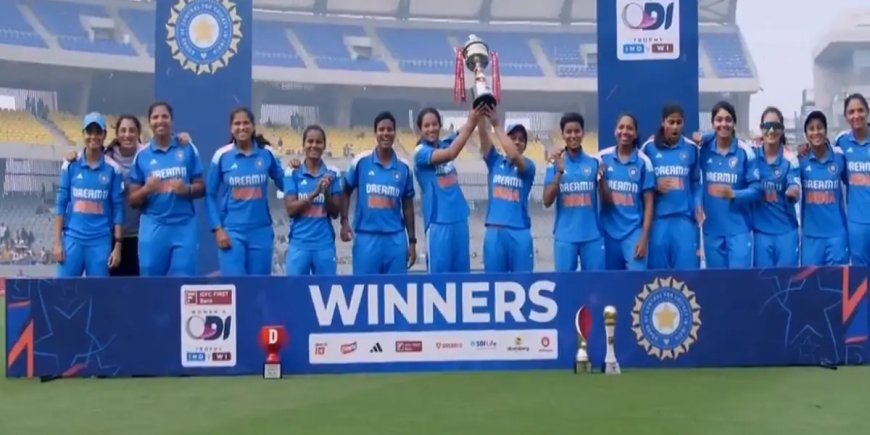 Indian women's team won the third ODI by 5 wickets, clean sweeped the series against West Indies, Renuka Thakur became the Player of the Series